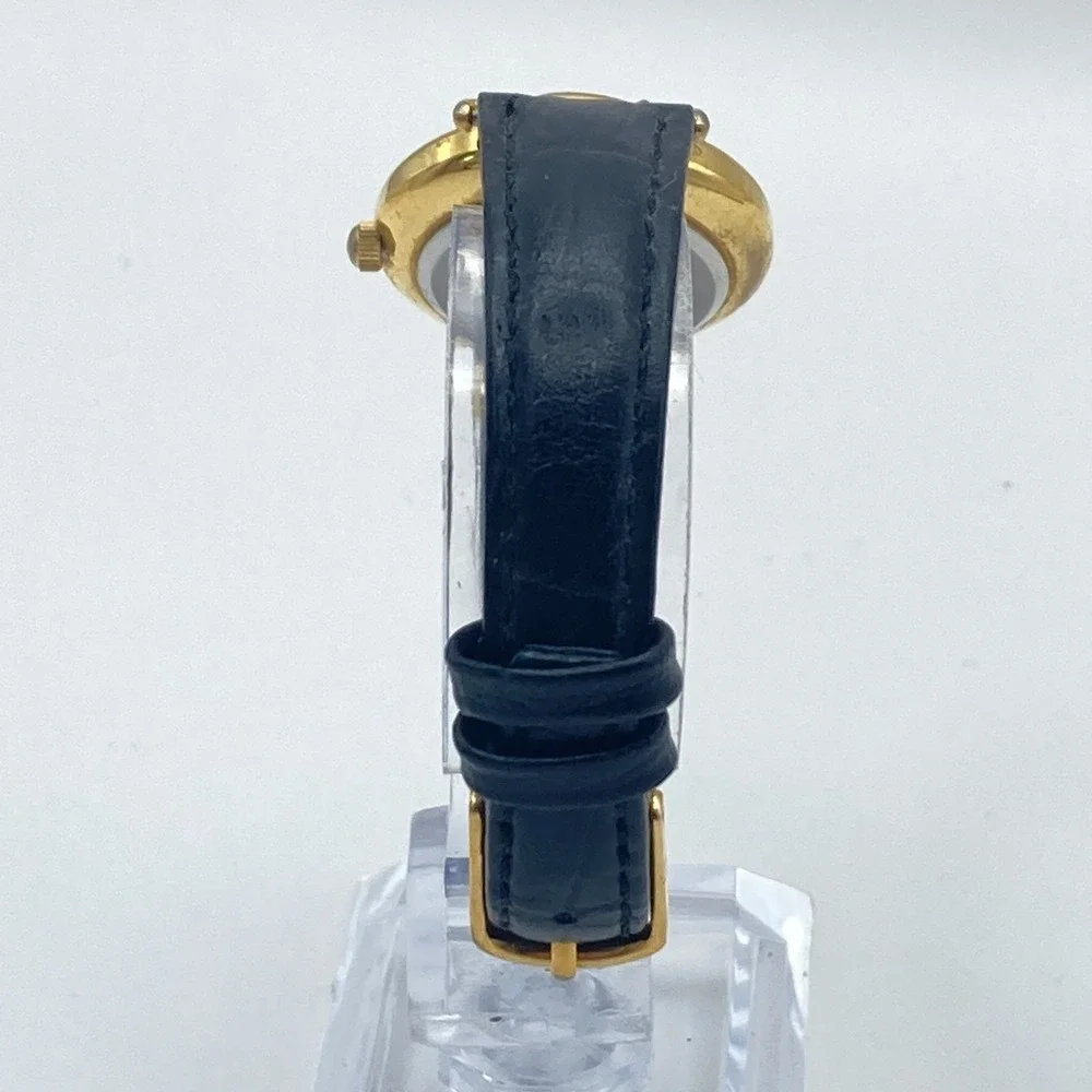 Vtg LA Express Womens Watch Gold Tone Blue Dial Faceted Glitter New Battery 7.75